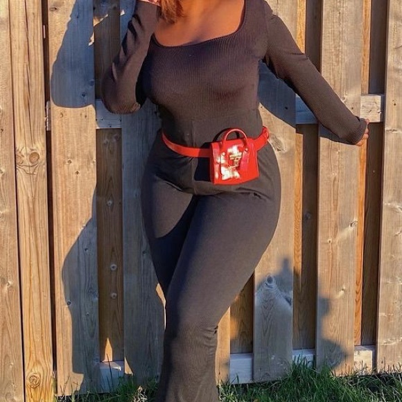 Black Bodycon Square Neck Long Sleeve Jumpsuit - Picture 4 of 5